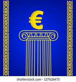 ornate-style greece column with popular currency sign Euro. eps10 vector illustration