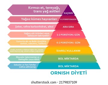 Ornish Diyet Piramidi (Ornish Diet food pyramid chart in Turkish) Healthy eating, healthcare, dieting concept, help reverse chronic disease and enhance health