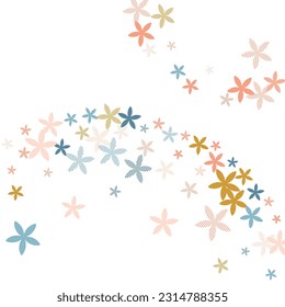 Ornithogalum simple flowers vector illustration. Small meadow floral shapes scattered. Hinamatsuri Doll's Day background. Flat flowers Ornithogalum primitive bloom. Tabby petals.
