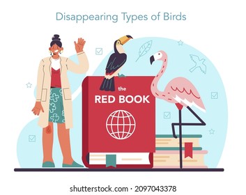 Ornithologist concept. Professional scientist studying birds species, behavior and living areas. Zoologist research, naturalist observing birds. Isolated vector illustration