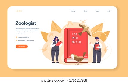 Ornithologist web banner or landing page. Professional scientist study birds. Zoologist research, naturalist working with bird. Isolated vector illustration