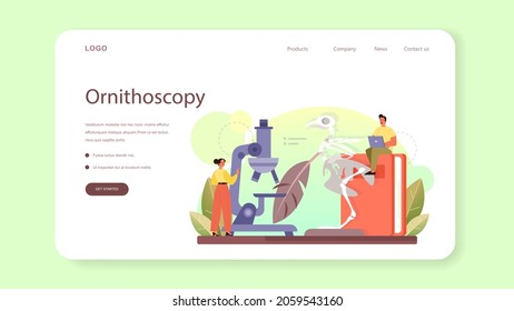 Ornithologist web banner or landing page. Professional scientist study birds. Zoologist research, naturalist working with bird. Isolated vector illustration