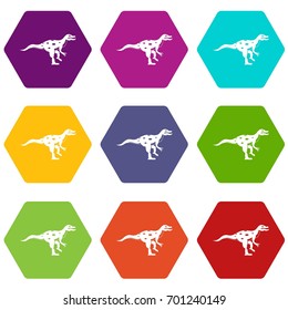 Ornithopod dinosaur icon set many color hexahedron isolated on white vector illustration