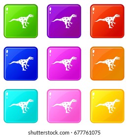Ornithopod dinosaur icons of 9 color set isolated vector illustration