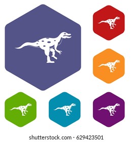 Ornithopod dinosaur icons set hexagon isolated vector illustration