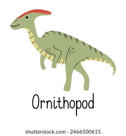 Ornithopod dinosaur prehistoric. Lettering Ornithopod. Flat design for t-shirt or web icon