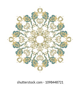 Ornmental golden vector rosette- mandala, snowflakes in white background