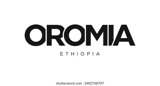 Oromia in the Ethiopia emblem for print and web. Design features geometric style, vector illustration with bold typography in modern font. Graphic slogan lettering isolated on white background.