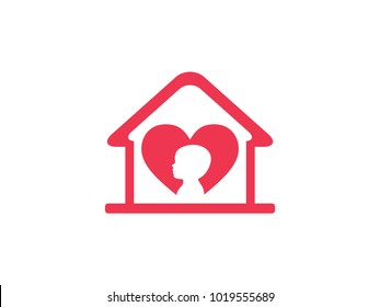 orphan child adoption family with heart shape iconic vector logo design for charity, community, parenting, education and more