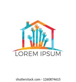 Orphan children home logo design. Child care parenting education and adoption vector logo design.