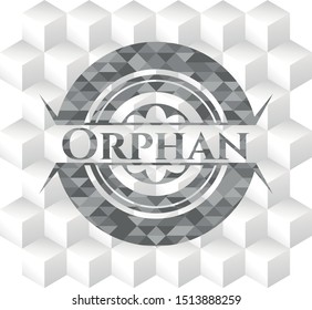 Orphan grey badge with geometric cube white background