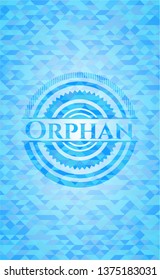Orphan light blue emblem with triangle mosaic background