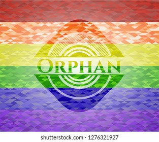 Orphan on mosaic background with the colors of the LGBT flag