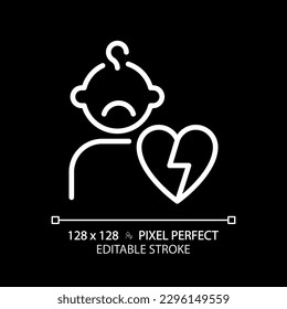 Orphan pixel perfect white linear icon for dark theme. Archetype. Psychoanalysis. Abandoned child. Literature character. Thin line illustration. Isolated symbol for night mode. Editable stroke