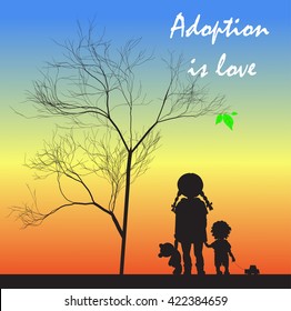 orphan sad children.girl and boy. adoption is love. vector illustration