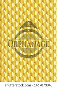 Orphanage golden emblem. Scales pattern. Vector Illustration. Detailed.