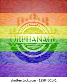 Orphanage on mosaic background with the colors of the LGBT flag