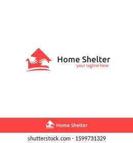 Orphanage orphan home shelter vector logo. people, kids care or homeless care organization charity, community helping each other. simple logo with home and helping hand reaching each other