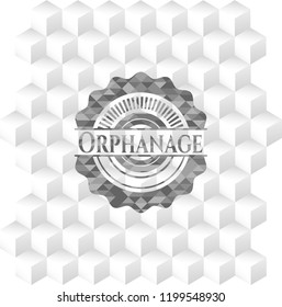 Orphanage realistic grey emblem with geometric cube white background