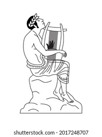 Orpheus plays the harp. Vector engraved illustration