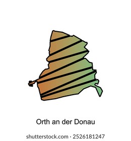 Orth an der Donau Karte flache Symbolgrafik, Vektorgrafik von Österreich mit Vorlage für geometrische Streifenfarbsymbole