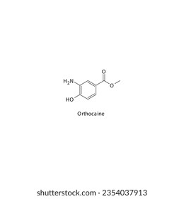 Orthocaine flat skeletal molecular structure Local Anesthetic drug used in local anasthesia, pain treatment. Vector illustration.