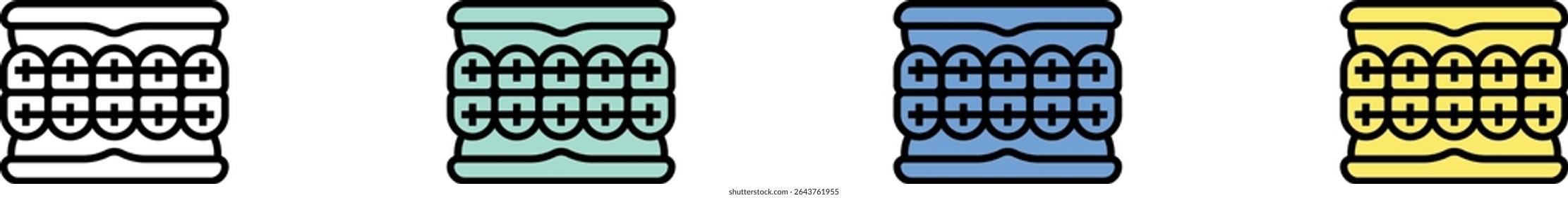 orthodontic icon. Outline, Green, Blue and Yellow Style Design Isolated On White Background