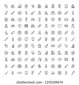 Orthodontic icon set. Collection of vector symbols on white background for web design. Black outline sings for mobile application. 