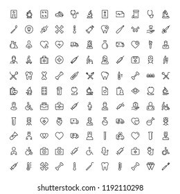 Orthodontic icon set. Collection of vector symbols on white background for web design. Black outline sings for mobile application. 