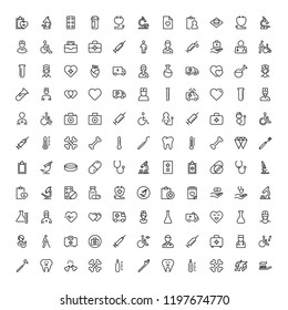 Orthodontic icon set. Collection of vector symbols on white background for web design. Black outline sings for mobile application. 