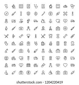 Orthodontic icon set. Collection of vector symbols on white background for web design. Black outline sings for mobile application. 