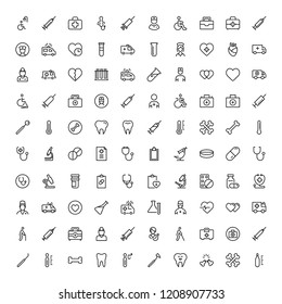 Orthodontic icon set. Collection of vector symbols on white background for web design. Black outline sings for mobile application. 