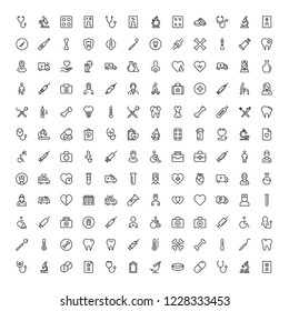 Orthodontic icon set. Collection of vector symbols on white background for web design. Black outline sings for mobile application. 