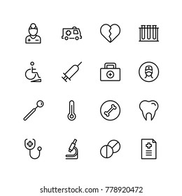 Orthodontic icon set. Collection of vector symbols on white background for web design. Black outline sings for mobile application. 