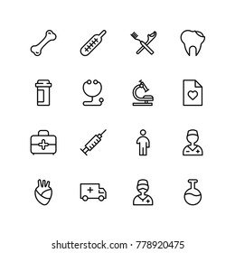 Orthodontic icon set. Collection of vector symbols on white background for web design. Black outline sings for mobile application. 