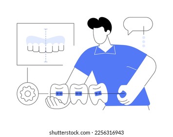 Ilustración vectorial de concepto abstracto de servicios ortodoncicos. Departamento de clínica ortodoncia, odontología familiar, dispositivo dental, higiene bucal, centro de dientes, metáfora abstracta de servicio estomatológico.