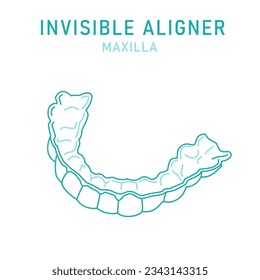 Orthodontic silicone trainer. Invisible braces aligner, retainer. Medical scheme. Outside view. Upper jaw. Maxilla. Horizontal poster. Editable vector illustration isolated on a white background.