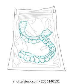 Orthodontic silicone trainer. Invisible braces aligner, retainer. Medical treatment. Opened tray. Plastic case with transparent braces. Editable vector illustration isolated on a white background.