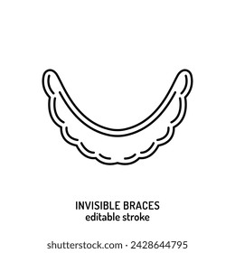 Orthodontic silicone trainer. Invisible braces aligner, retainer. Medical icon, linear pictogram, sign. Editable vector illustration in thin outline style isolated on a white background.