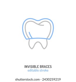 Orthodontic silicone trainer. Invisible braces aligner, retainer. Medical icon, linear pictogram, sign. Editable vector illustration in thin outline style isolated on a white background.