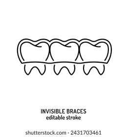 Orthodontic silicone trainer. Invisible braces aligner, retainer. Medical icon, linear pictogram, sign. Editable vector illustration in thin outline style isolated on a white background.