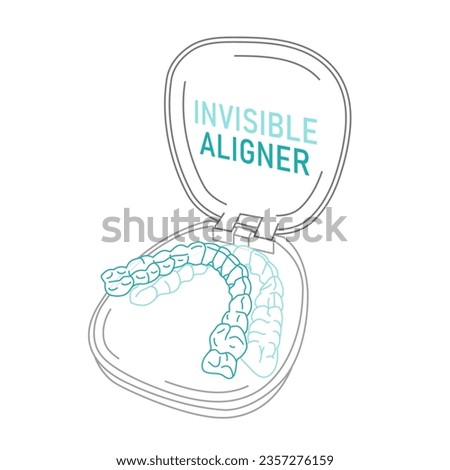 Orthodontic silicone trainer. Invisible braces aligner, retainer. Medical treatment. Opened tray. Plastic case with transparent braces. Editable vector illustration isolated on a white background.