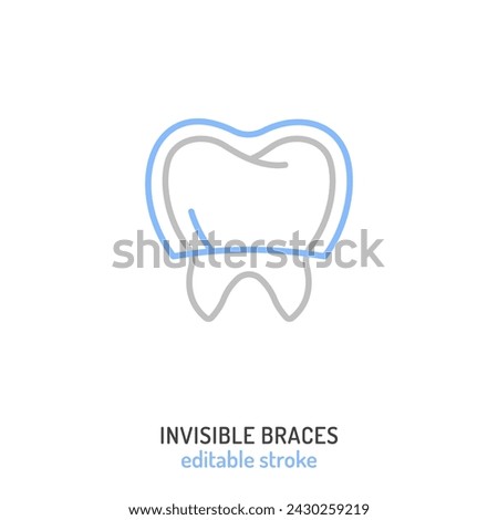 Orthodontic silicone trainer. Invisible braces aligner, retainer. Medical icon, linear pictogram, sign. Editable vector illustration in thin outline style isolated on a white background.