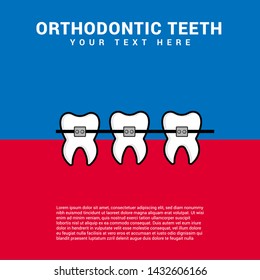 orthodontic teeth or dental braces concept. Aesthetics, Orthodontist concept. cartoon style. blue background.