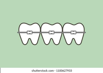 orthodontic teeth or dental braces - tooth cartoon vector flat style cute character for design