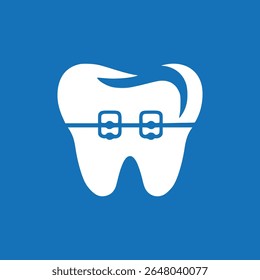 Orthodontic Tooth Logo Minimal Vector Tooth with Braces on Blue Background