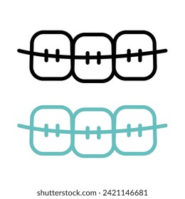 Orthodontic treatment line icon. Dental adjustment icon in black and white color.