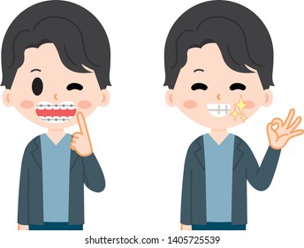 Orthodontic young men illustration set