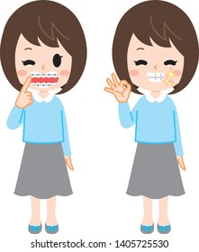 Orthodontic young woman illustration set