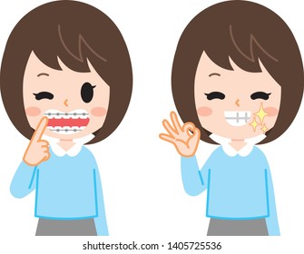 Orthodontic young woman illustration set